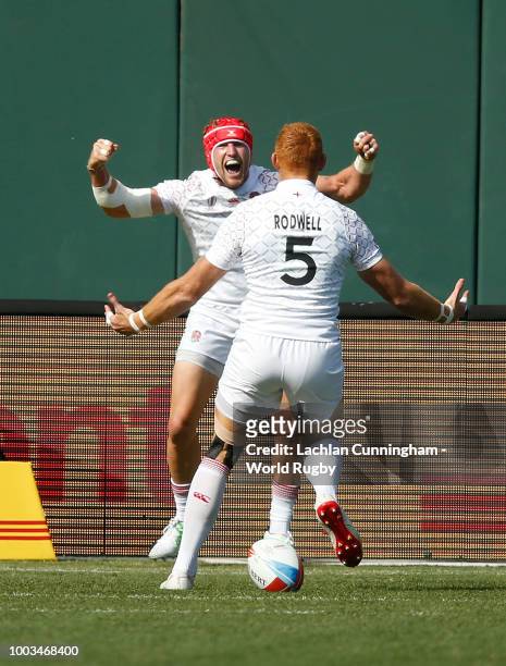 Phil Burgess of England celebrates a match winning try against the United States in their quarter final match during day two of the Rugby World Cup...