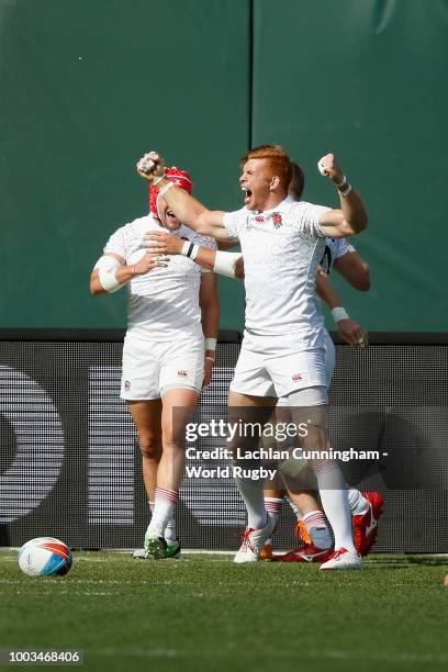 James Rodwell of England celebrates after a win in extra time of the quarter final match against the United States during day two of the Rugby World...