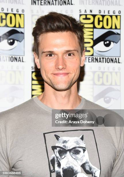 Hartley Sawyer attends the press line for "The Flash" during Comic-Con International 2018 at Hilton Bayfront on July 21, 2018 in San Diego,...
