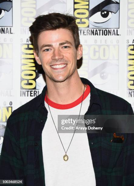 Grant Gustin attends the press line for "The Flash" during Comic-Con International 2018 at Hilton Bayfront on July 21, 2018 in San Diego, California.