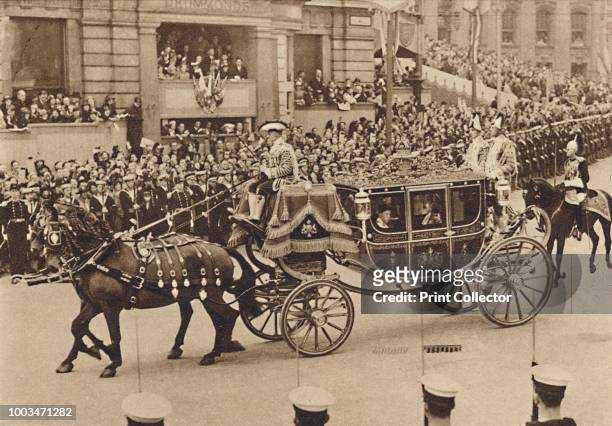 Princess Elizabeth and her cousin Lord Lascelles, in the royal carriage-procession from the Palace. They were with the Princess Royal', May 12 1937....