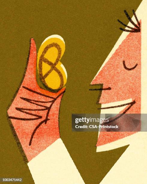 man eating a pretzel - pretzel stock illustrations