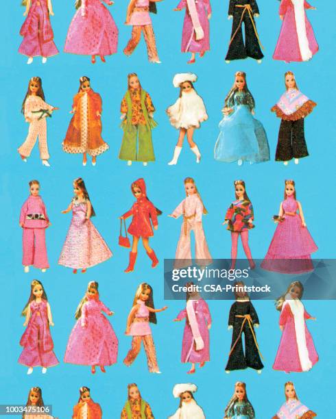 doll pattern - model blue background stock illustrations