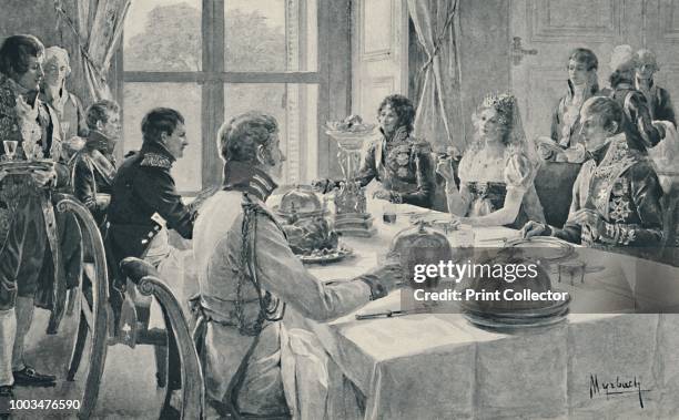 The Incident of the Rose', 1896. Napoleon Bonaparte and others at a dining table. Engraving after the aquarelle by F De Myrbach. From Life of...