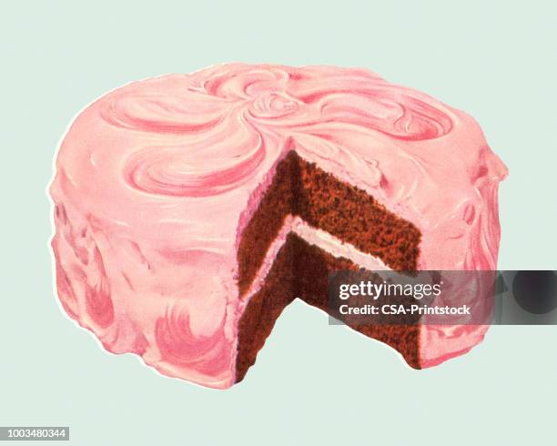 frosted layer cake - slice cake stock illustrations
