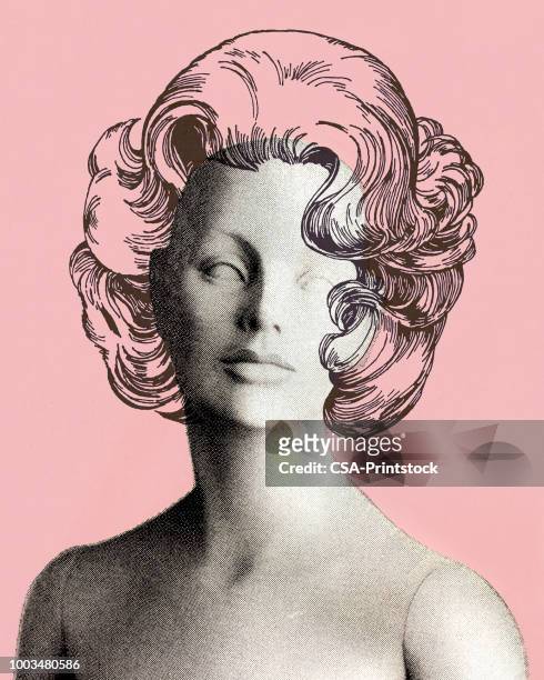 mannequin and wig - modern art stock illustrations