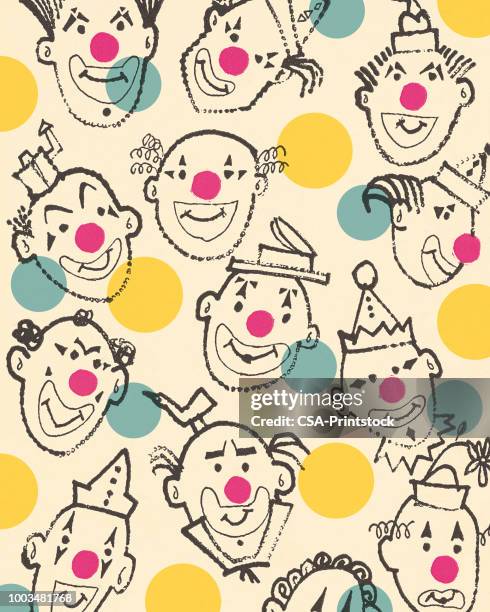 clown faces pattern - clown hat white background stock illustrations