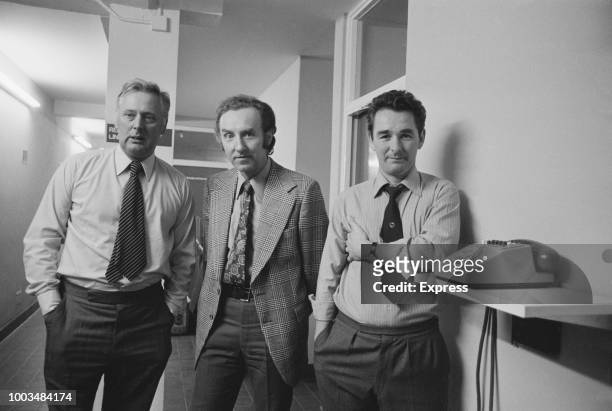 Brighton & Hove Albion FC assistant manager Peter Taylor , chairman Mike Bamber , and manager Brian Clough , UK, 6th November 1973.