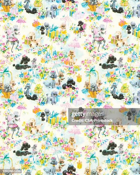 poodle and presents pattern - poodle stock illustrations