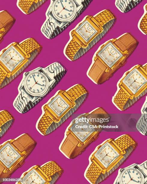 ilustraciones, imágenes clip art, dibujos animados e iconos de stock de patrón de relojes de pulsera - reloj de pulsera
