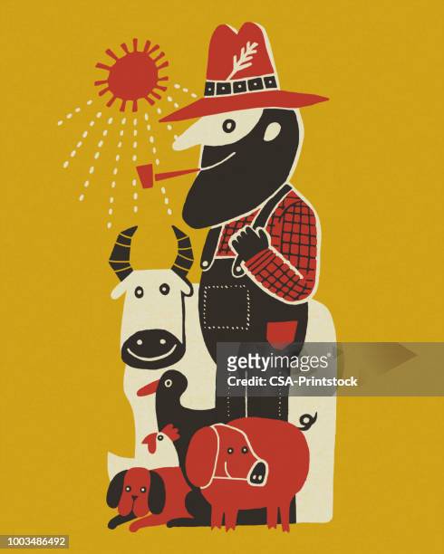 ilustrações, clipart, desenhos animados e ícones de agricultor e animais - dog bone
