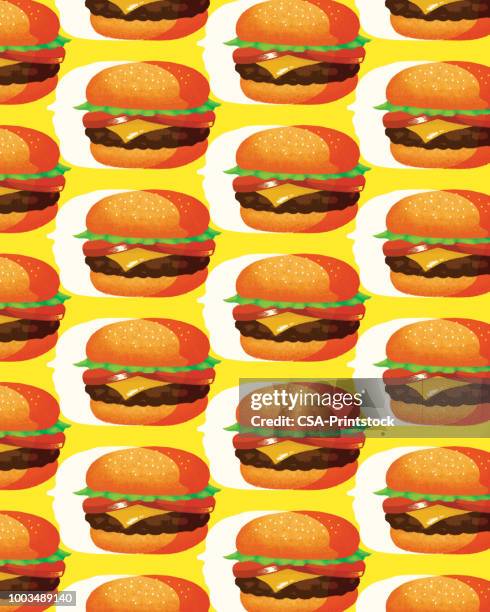 pattern of cheeseburgers - hamburger stock illustrations