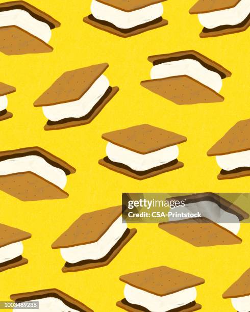 ilustraciones, imágenes clip art, dibujos animados e iconos de stock de patrón de smores - envoltorio de dulce
