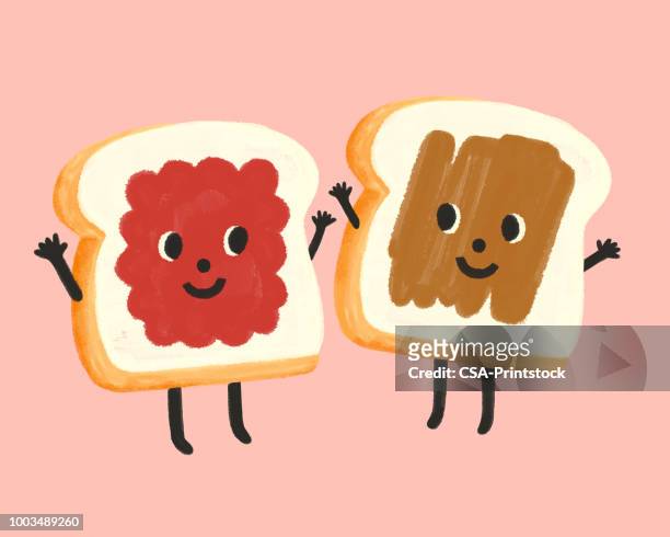 stockillustraties, clipart, cartoons en iconen met pindakaas en gelei broodjes - peanut butter and jelly sandwich