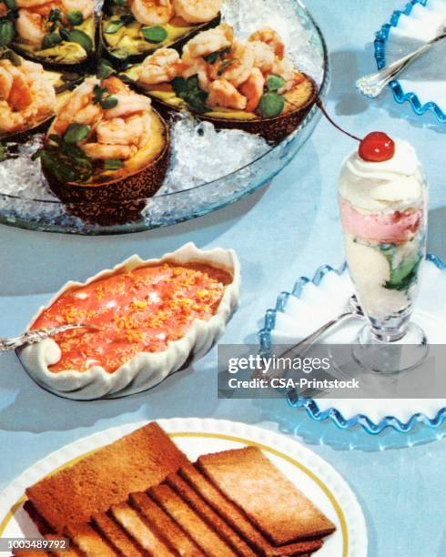 dinner - dessert buffet stock illustrations