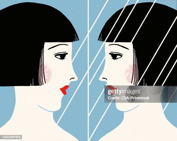 illustrations, cliparts, dessins animés et icônes de femme regardant dans un miroir - twins women face to face