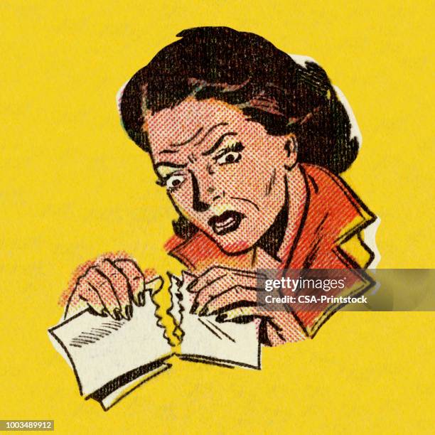 woman tearing a piece of paper - angry woman stock illustrations