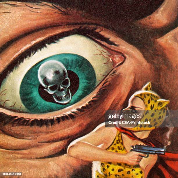 ilustraciones, imágenes clip art, dibujos animados e iconos de stock de cráneo gigante ojo - handgun