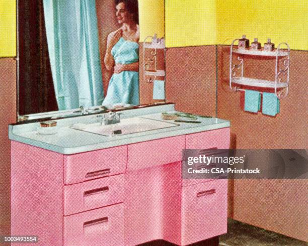 bathroom sink and mirror - vanity sink stock illustrations