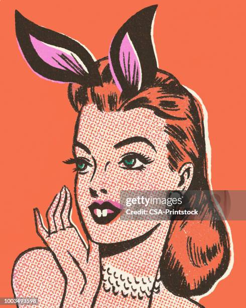 ilustrações de stock, clip art, desenhos animados e ícones de woman with bunny ears - fantasia de coelho