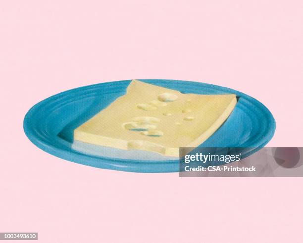 slice of cheese on a plate - slice cheese plate stock illustrations