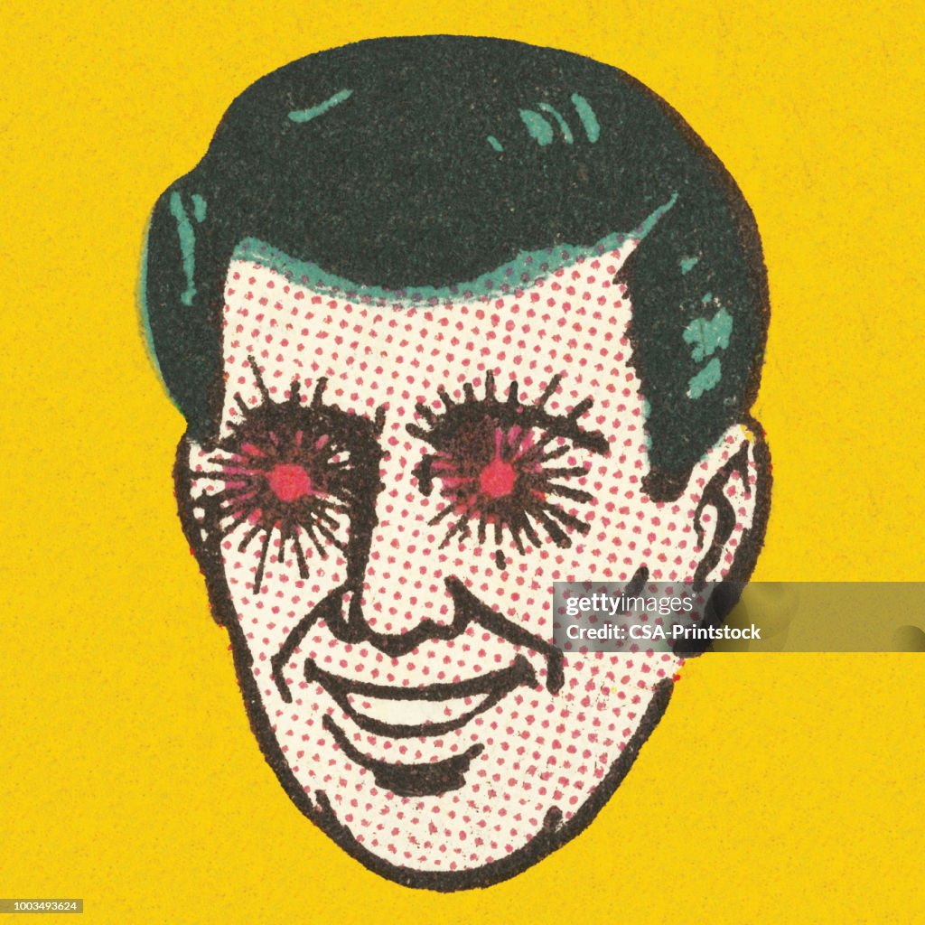 Homem com olhos vermelhos estrelados