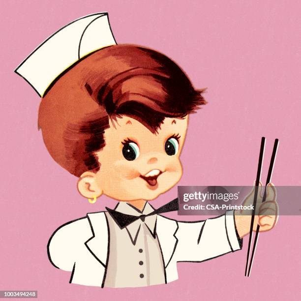boy holding chopsticks - redhead boy stock illustrations