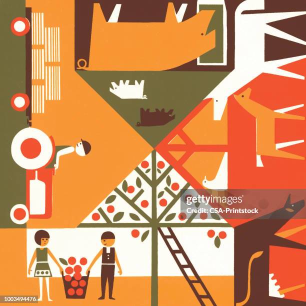 animals and farm scenes - piglet stock illustrations