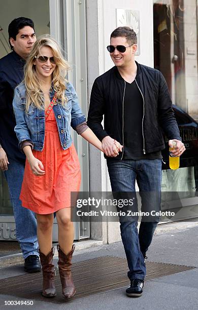 Singer Michael Buble and girlfriend Luisana Lopilato are seen on May 23, 2010 in Milan, Italy.