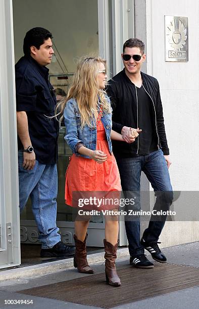 Singer Michael Buble and girlfriend Luisana Lopilato are seen on May 23, 2010 in Milan, Italy.