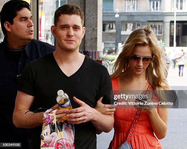 Singer Michael Buble and girlfriend Luisana Lopilato are seen on May 23, 2010 in Milan, Italy.