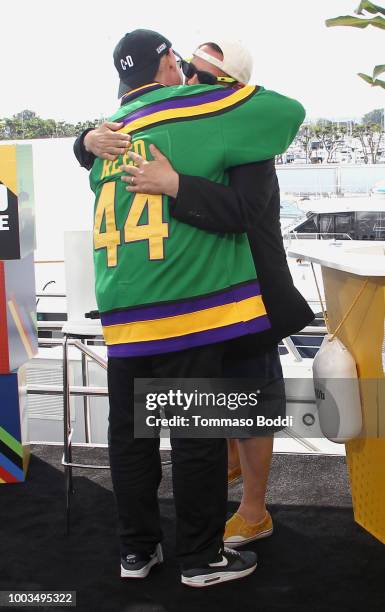 Writer Jeph Loeb and host Kevin Smith attend the #IMDboat At San Diego Comic-Con 2018: Day Three at The IMDb Yacht on July 21, 2018 in San Diego,...