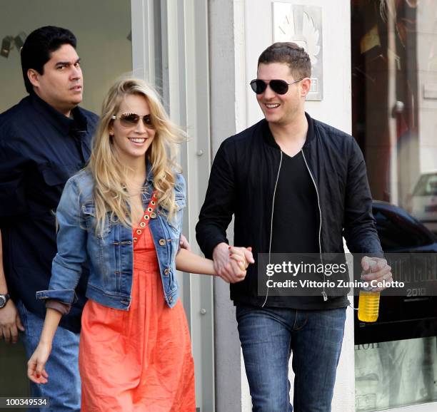 Singer Michael Buble and girlfriend Luisana Lopilato are seen on May 23, 2010 in Milan, Italy.