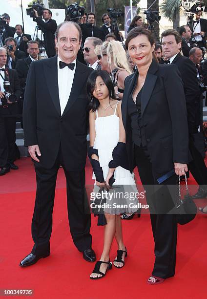 Pierre Lescure, his daughter Anna Lescure and his wife Frederique Lescure attend the Palme d'Or Award Closing Ceremony held at the Palais des...