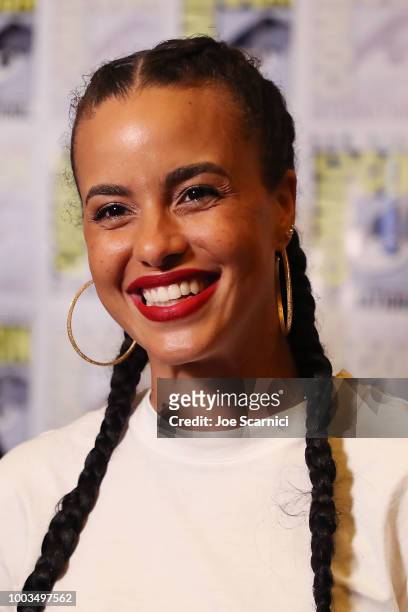 Parisa Fitz-Henley arrives at the 'Midnight Texas' press line at Comic-Con International 2018 on July 21, 2018 in San Diego, California.