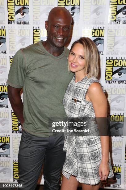 Peter Mensah and Arielle Kebbel attend the 'Midnight Texas' Press Line during 'Midnight Texas' press line at Comic-Con International 2018 on July 21,...