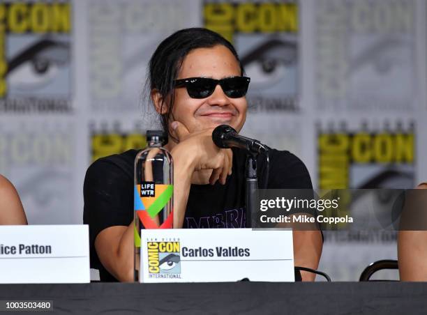 Carlos Valdes speaks onstage at the"The Flash" Special Video Presentation and Q&A during Comic-Con International 2018 at San Diego Convention Center...