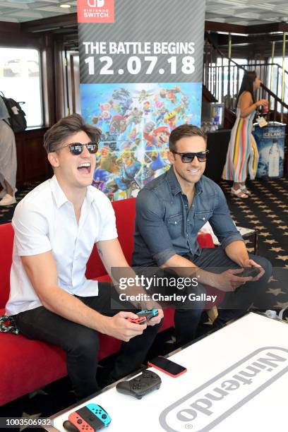 Dylan Bruce puts his gaming skills to the test playing Mario Kart 8 Deluxe on Nintendo Switch at the Variety Studio at Comic-Con 2018 on July 21,...