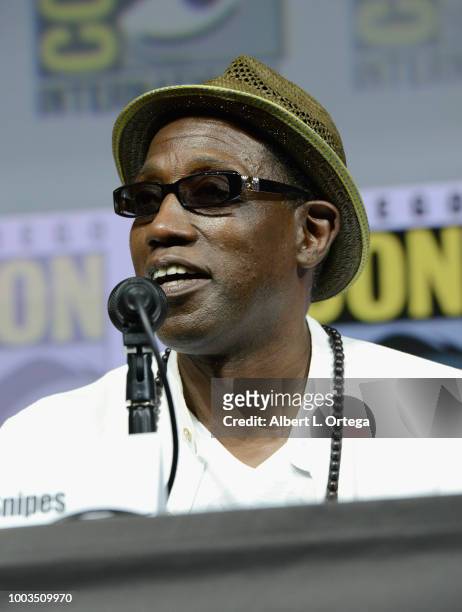 Wesley Snipes speaks onstage at RZA: Movies, Music and Martial Arts during Comic-Con International 2018 at San Diego Convention Center on July 21,...