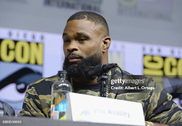 Tyron Woodley speaks onstage at RZA: Movies, Music and Martial Arts during Comic-Con International 2018 at San Diego Convention Center on July 21,...