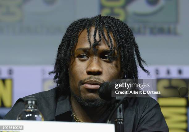 Shameik Moore speaks onstage at RZA: Movies, Music and Martial Arts during Comic-Con International 2018 at San Diego Convention Center on July 21,...