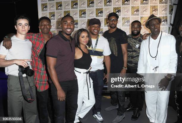 Keean Johnson, Denzel Whitaker, Demetrius Shipp Jr., Sway Calloway, RZA, Tyron Woodley, Wesley Snipes and Shameik Moore attend RZA: Movies, Music and...