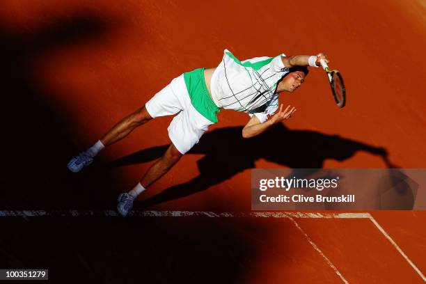 Daniel Brands of Germany serves during the men's singles first round match between Jo-Wilfried Tsonga of France and Daniel Brands of Germany at the...