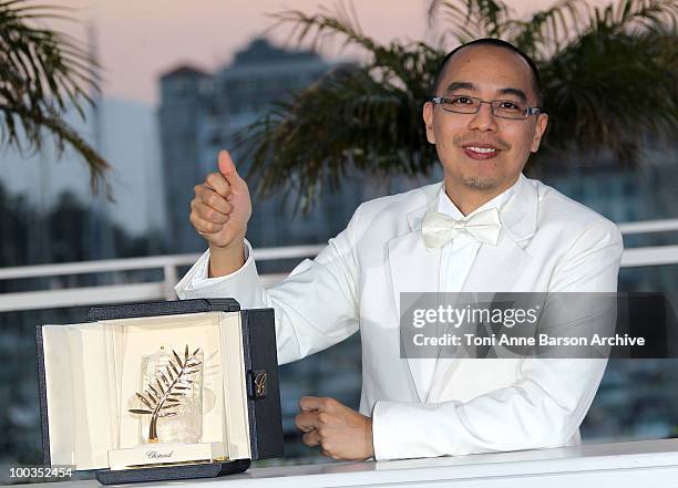 Winner of the Palme d'Or director Apichatpong Weerasethakul attends the Palme d'Or Award Ceremony Photo Call held at the Palais des Festivals during...