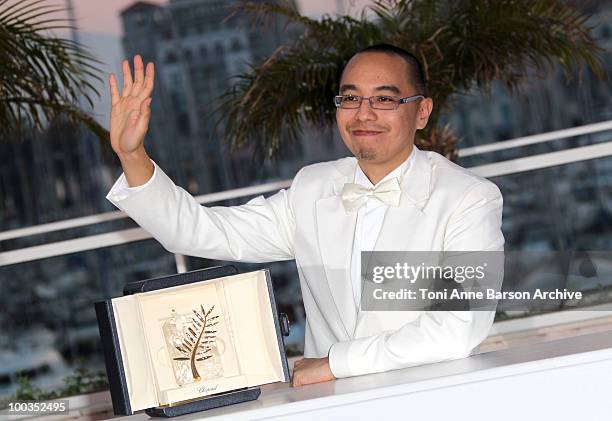 Winner of the Palme d'Or director Apichatpong Weerasethakul attends the Palme d'Or Award Ceremony Photo Call held at the Palais des Festivals during...