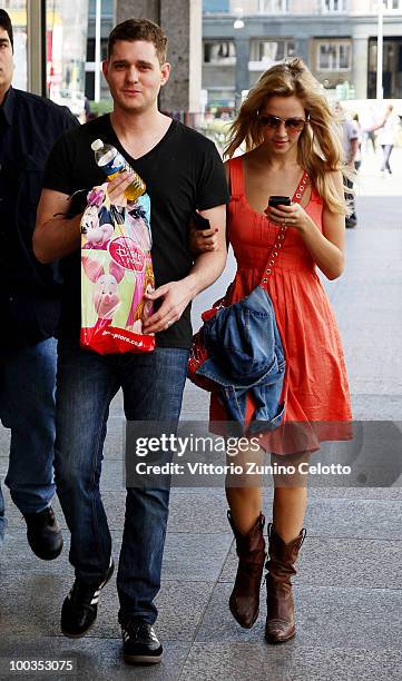 Singer Michael Buble and girlfriend Luisana Lopilato are seen on May 23, 2010 in Milan, Italy.