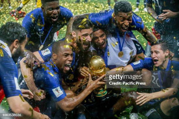 Players from France celebrate the 2018 World Cup title after a 4-2 win against Croatia at the Luzhniki Stadium in Moscow, Russia. France 4-2 win...