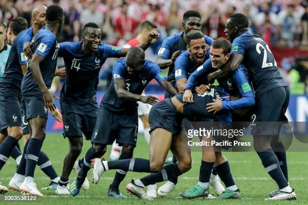 Players from France celebrate the 2018 World Cup title after a 4-2 win against Croatia at the Luzhniki Stadium in Moscow, Russia France 4-2 win...