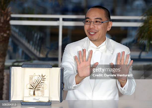 Winner of the Palme d'Or director Apichatpong Weerasethakul attends the Palme d'Or Award Ceremony Photo Call held at the Palais des Festivals during...