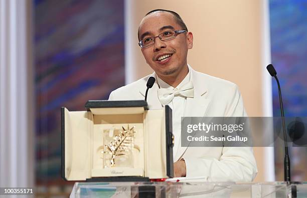 Palme d'Or winner for ''Uncle Boonmee Who Can Recall His Past Lives' director Apichatpong Weerasethakul looks on during the Palme d'Or Award Ceremony...